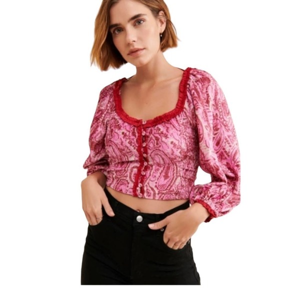 Free PEOPLE, DARE‎ ME VELVET, BLOUSE WOMENS NEW WITH TAGS, PINK, - Picture 1 of 16